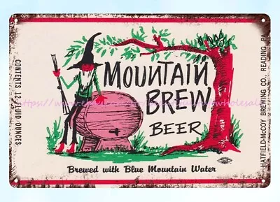 Decor Art 1960s Mountain Brew Beer Hatfield-McCoy Brewing Co Reading PA Tin Sign • $18.89