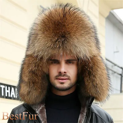 Male Full Covered Real Fox Fur Hat Russian Ushanka Hat Cossack Warm Trapper Cap • $80.99