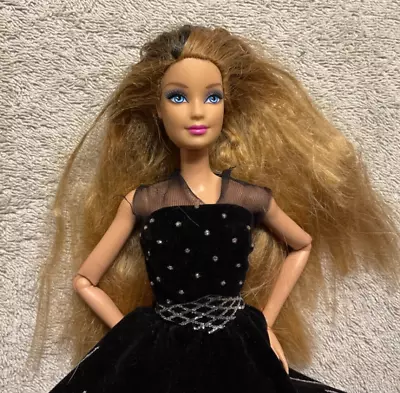 Light Red Hair Barbie Hybrid Articulated Body Black Velvet Modified Dress • $15