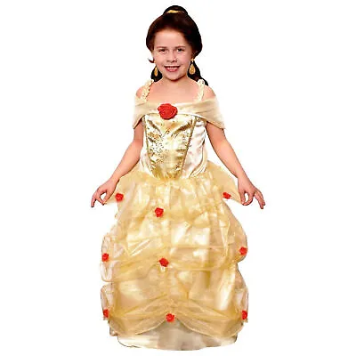 Golden Princess Costume Fairytale Book Day Beauty Girls Fancy Dress • £2.99