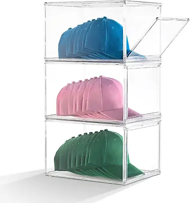 Baseball Caps Organizer Box 3 Packs Clear Display Case For Hats/Caps Hat Or... • $52.99
