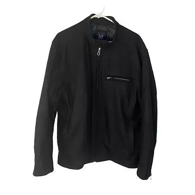 GAP Mens Size L Black Wool Blend Jacket Zip Front Side Pockets Moto Casual  • $29.99