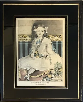 N Currier My Little Friend. Original 1845 Hand Colored Lithograph Matted Framed • $142.50