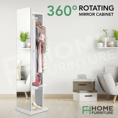$189.50 • Buy 360-Degree Rotating Jewellery Cabinet Makeup Storage Free Standing Mirror White