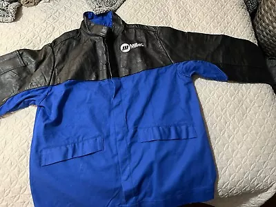Miller Combo Leather/Fabric Welding Jacket Medium BLK&BLUE Snaps 4 Pockets NEW • $65