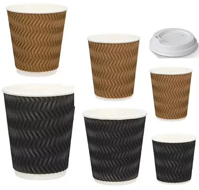 Disposable Coffee Cups 4 8 12oz Takeaway Ripple Wall Paper Cups With Sipper Lids • $36