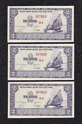 South Viet-Nam - 1955 - P12 - 2 Dong - X 3 Consecutive - UNC. • $7.77