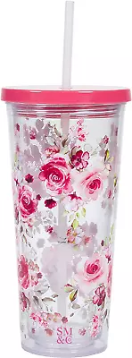 Steel Mill & Co 24 Ounce Tumbler With Lid And Reusable Straw Floral Double Wall • $32.42