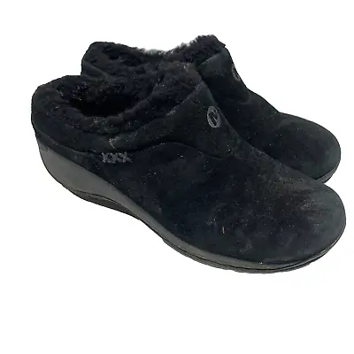 Merrell Qform 2 Chill Slide Slip On Mule Shoe Sheepskin Suede Women's Sz 6 Black • $32.20