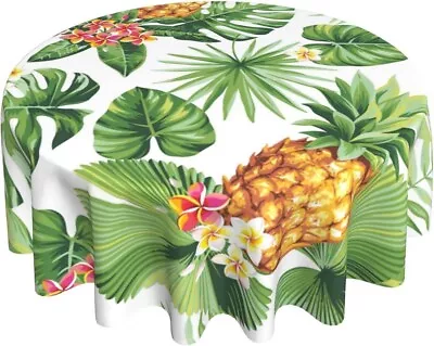 $10.99 • Buy Tropical Tablecloth Round 60 Inches For Summer Green Hawaiian Palm Leaf Round...