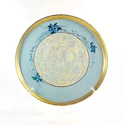 Blue Porcelain Luster Plate Platter Hand Painted Floral 22K Rim 9.75  Japan C436 • $24.95