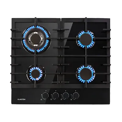 Gas Hob 60 Cm 4 Burner Ring Glass Ceramic Gas Cooker Hob Gas Burner Hob Black • £295.82