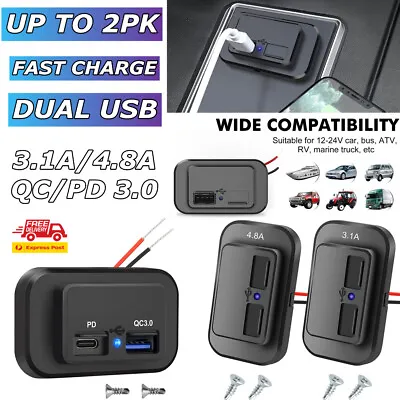 12/24V PD+QC3.0 Dual USB Type C Car Fast Charger Socket Power Outlet Waterproof • $10.99