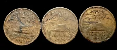 Set Of 3 - Two 1954 And One 1965 Mexico 20 Centavos Coins • $1.50