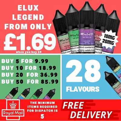 ELUX NIC SALT VAPE JUICE LIQUID 10ml NEW FLAVOURS 10mg & 20mg 10 For £19.59 ELUX • £2.13