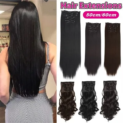 £8.59 • Buy Hair Extensions Full And Half Head Clip-In Sandy Black Medium Brown Feels Real