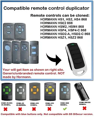 £11.70 • Buy Remote Control Duplicator For Hormann/Garador 868MHz. (BLUE Buttons ONLY!!!)