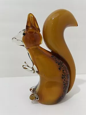 Murano Art Glass Squirrel Figure Amber & Clear 7.5” X 5.5”  Fall Decor • $50