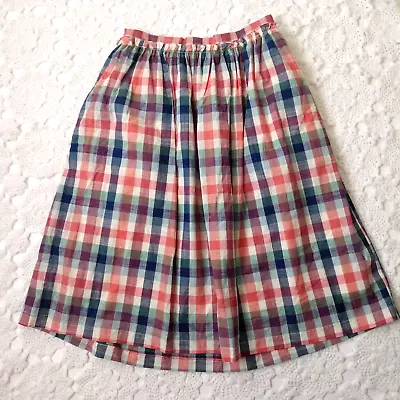 Modcloth Skirt A Line Full Madras Plaid Blue Pink Green Knee Length 4 Women EUC • $12.99