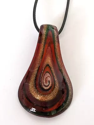 Murano Deep Red Teardrop Lass Pendant On Black Thong Necklace D28 • £5.50