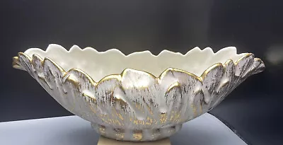 Haeger Console Bowl Vintage 1950s Vase 22K Gold Tweed Ceramic Curled Leaf Dish • $109