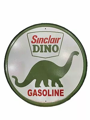 Sinclair Dino Gasoline Round Metal Sign Tin Vintage Garage Auto Shop Oil • $11.99