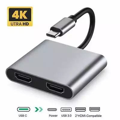 4 In 1 Type C To Dual HDMI Adapter PD Charge Input USB 3.0 Support 4K For Mac • $26.96