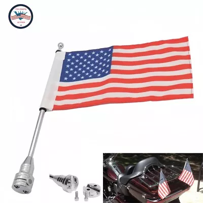 Motorcycle Chrome USA Flag Pole Luggage Rack Mount For Harley Street Indian BMW • $15.80