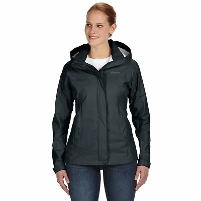 New $100 Marmot Black Precip Hooded Zip Up Waterproof Rain Jacket Womens Sz XL • £59.19