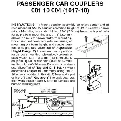 Micro Trains ~ N Scale ~ New ~ Passenger Car Couplers ~ 10 Pack ~ 00110004 • $49.92