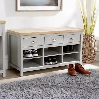 Grey Oak 3 Drawer Shoe Cabinet With 6 Storage 110cm Wide 60cm High Seconds • £79.99