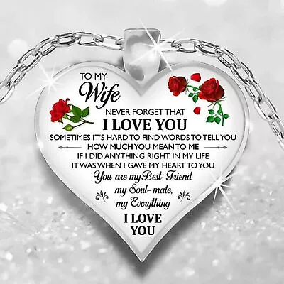 To My Wife I Love You Husband Heart Rose Necklace Birthday Anniversary Gift • $15.97