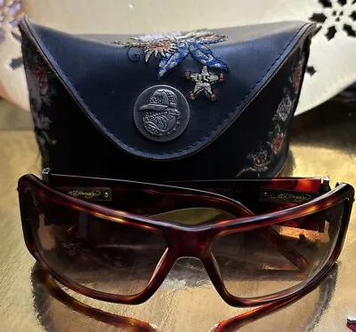 Vintage Ed Hardy Sunglasses Sherriff Dragon Crystals W/ Leather Case And Cloth • $129.99
