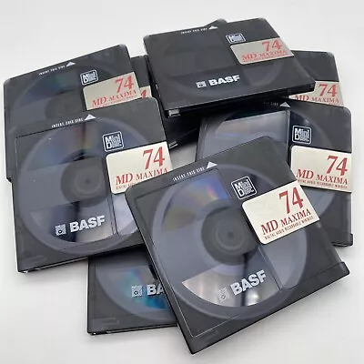 10 X BASF MD Maxima 74  Minidiscs Recordable + Cases Great Condition Black • £21.99