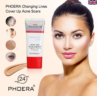 £5.99 • Buy PHOERA Matte Liquid Skin Foundation Full Coverage Long Lasting Light Face Makeup