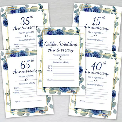 25405060th Dusty Blue Navy Eucalyptus Wedding Anniversary Invitations Invites • £2.75