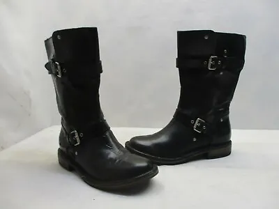 Ugg Australia Black Leather Shearling Zip Mid Calf Biker Boots Sz 5 Sty 1001888 • $39.95