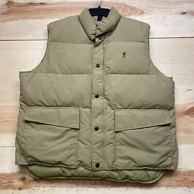 VINTAGE Browning Vest Large Brown Puffer Down Hunting Outdoors USA Made • $39.99