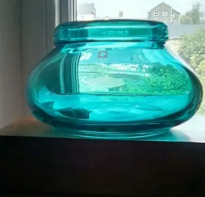 Dartington Glass Kingfisher Squat Collared Bowl FT 81 Frank Thrower 60s Design • £78