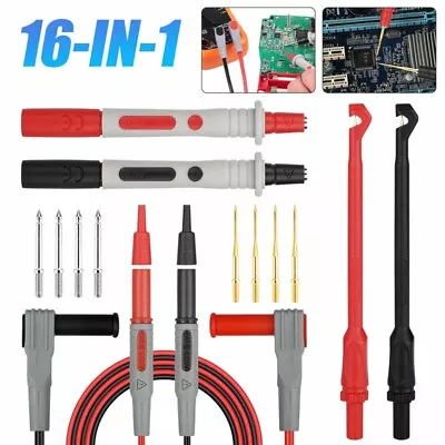 16Pcs Automotive Multimeter Test Lead Kit Wire Piercing Clip Puncture Probe Set • $16.99