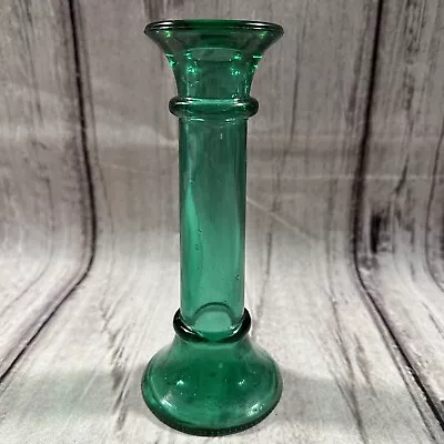 Vintage TEAL Blueish Green Glass Candle Stick Holder 7  H X 3  Base • $22.95