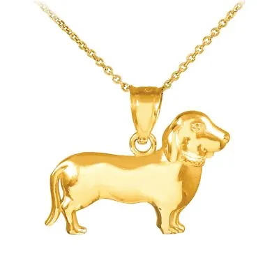 10k Or 14k Yellow White Rose Gold Weiner Dog Dachshund Pendant Necklace • $263.88