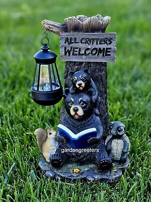 Solar Bear Cubs Raccoon  Statue Bear Cubs Raccoon Figurine With Solar Light • $79.99