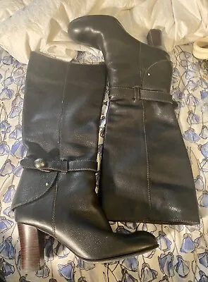 Miss Sixty Black Leather Boots Size 38 7.5 Tall Excellent • $85