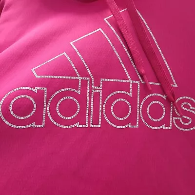 $9.60 • Buy ADIDAS WOMENS Sweatshirt  Hoodie XL Pullover Pink Spell Out Logo