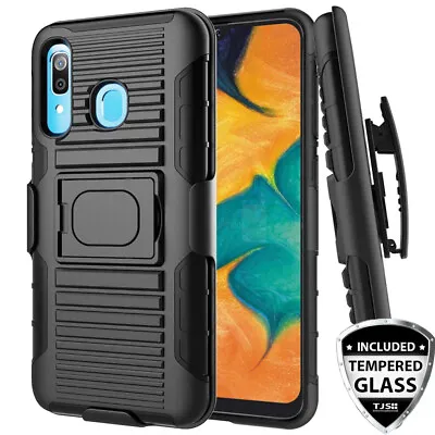 For Samsung Galaxy A20 A30 A50 Case Belt Clip Kickstand Holster +Tempered Glass • $8.95