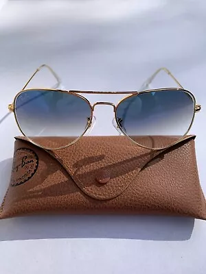 Ray-Ban Aviator Sunglasses 001/3F RB3025 58m Gold Frame With Blue Gradient Lens • $1