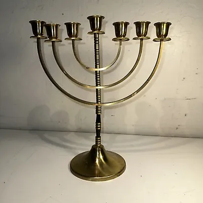 Menorah In Gold Plated Candle Holder Judaica 11.75  X 11  Jerusalem • $19.95
