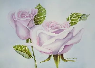  Dusty Roses  Original Watercolor Bouquet Orchid Pink Flower Pastel Color  • $335