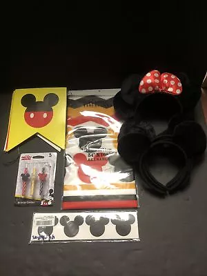 NEW Disney Mickey Mouse Party Decorations Banner Table Cloth Ears Candles Stick • $26.39